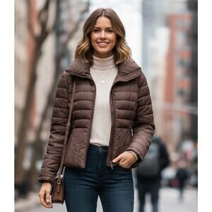 Kenneth Cole Reaction Womens Mauve Full-Zip Insulated Down Puffer Jacket Size L